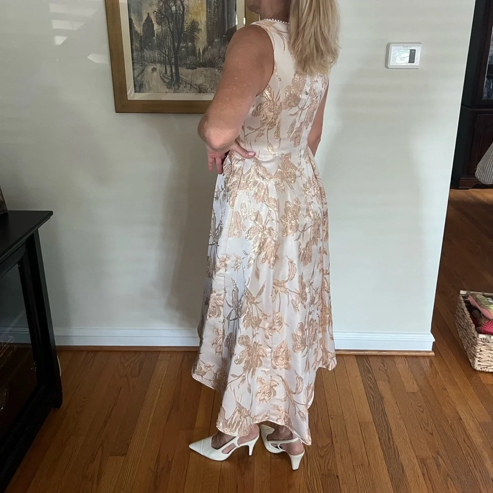 Adrianna Papell High Low Dress in Cream and Tan - Picture 2 of 6